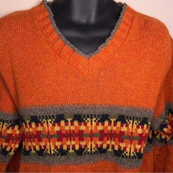 Vintage 90s Eddie Bauer Wool Blend Sweater Mens Medium Orange V Neck Made In USA - Picture 3 of 12